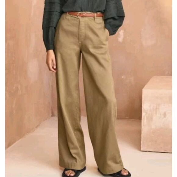 Wrap London Womens Linen Cotton Blend Wide Leg Trousers Pants Size 6 Sand 29" In - Picture 4 of 15